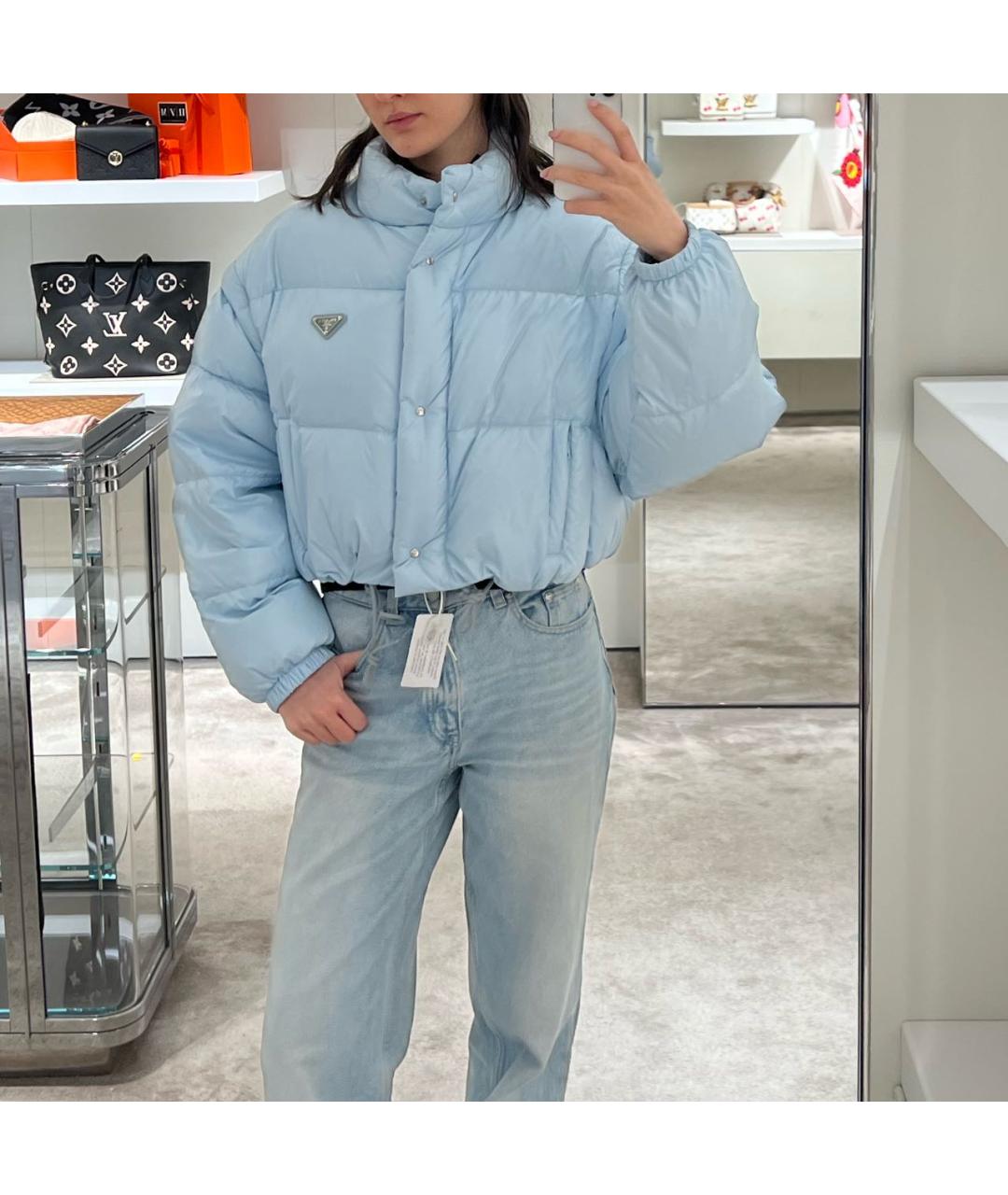 PRADA Голубой полиамидовый пуховик, фото 8