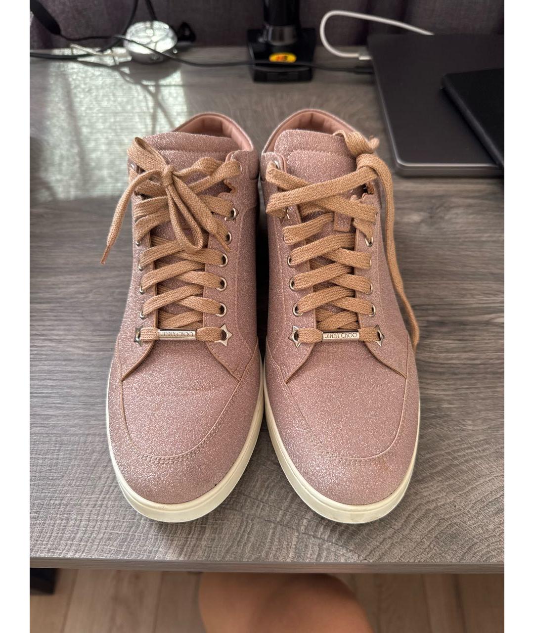 JIMMY CHOO Розовые кожаные кроссовки, фото 2