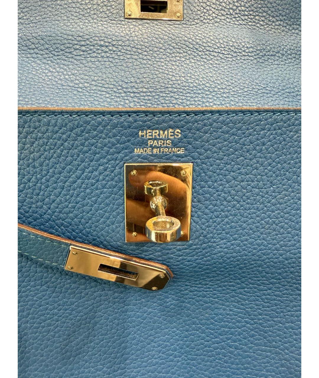 HERMES Синяя кожаная сумка с короткими ручками, фото 6