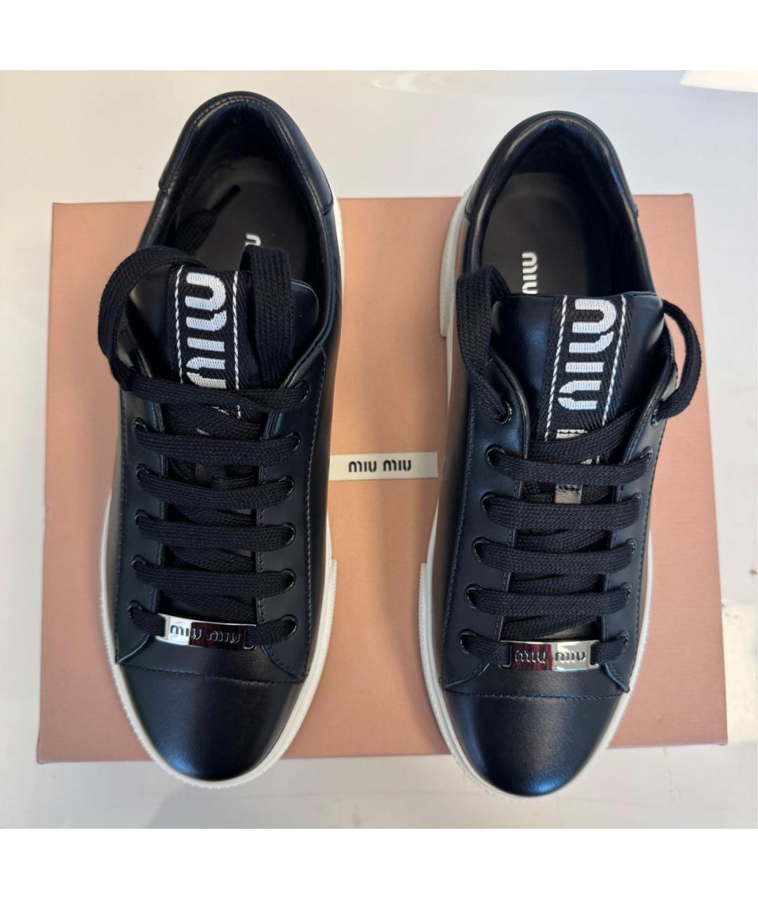 MIU MIU Черные кожаные кеды, фото 2