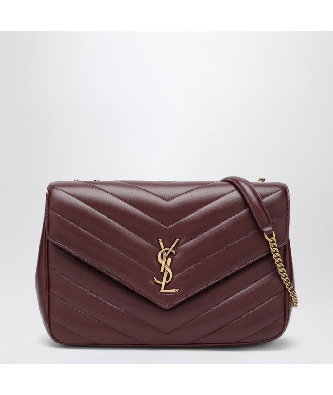 SAINT LAURENT Бордовая кожаная сумка через плечо, фото 3