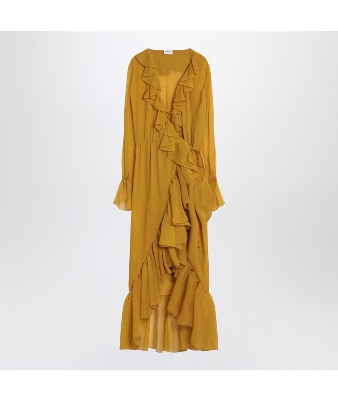 SAINT LAURENT Желтое шелковое повседневное платье, фото 3