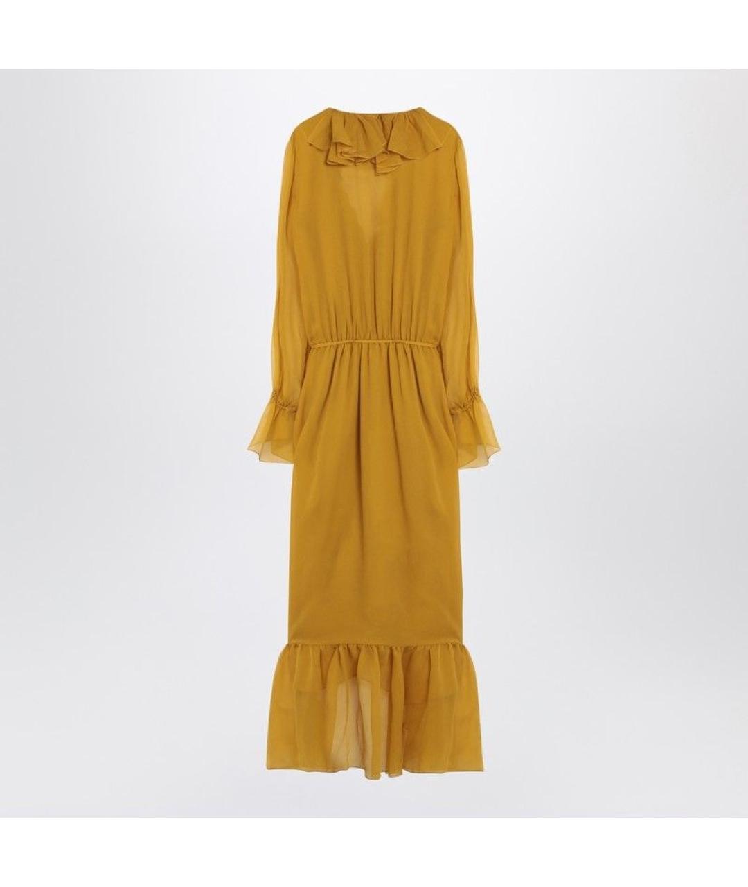 SAINT LAURENT Желтое шелковое повседневное платье, фото 2