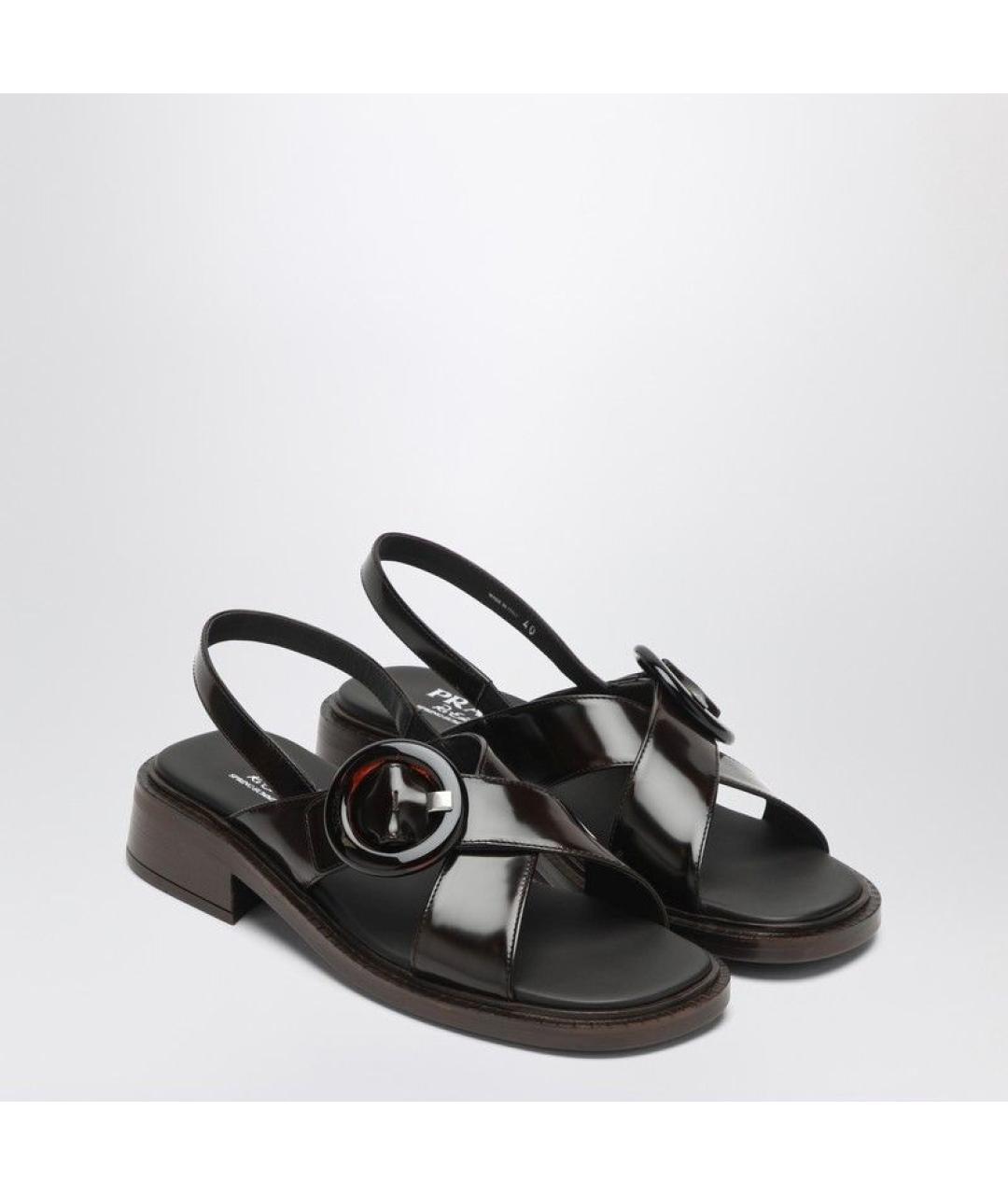 PRADA Коричневые кожаные сандалии, фото 2