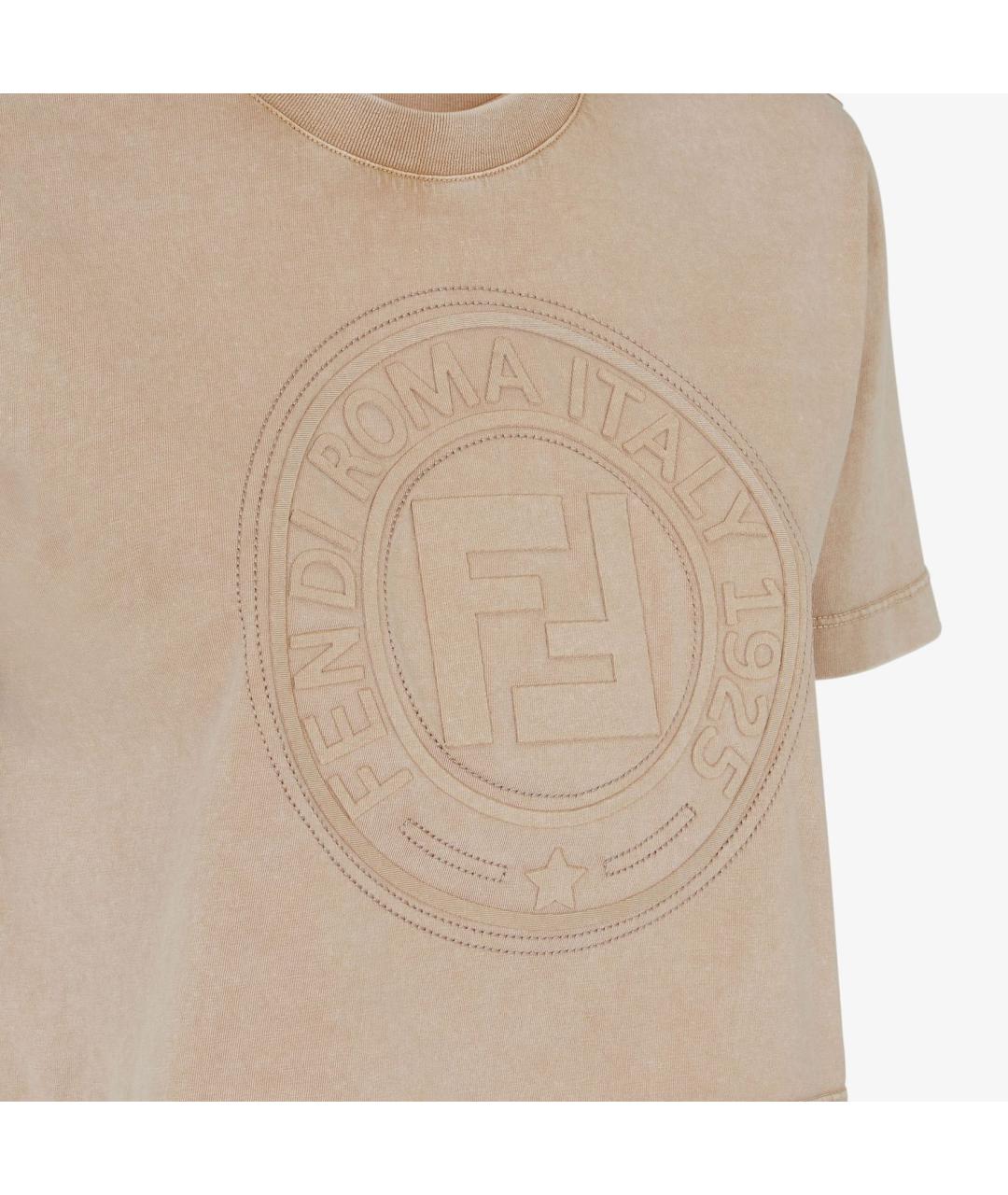 FENDI Бежевая хлопковая футболка, фото 3