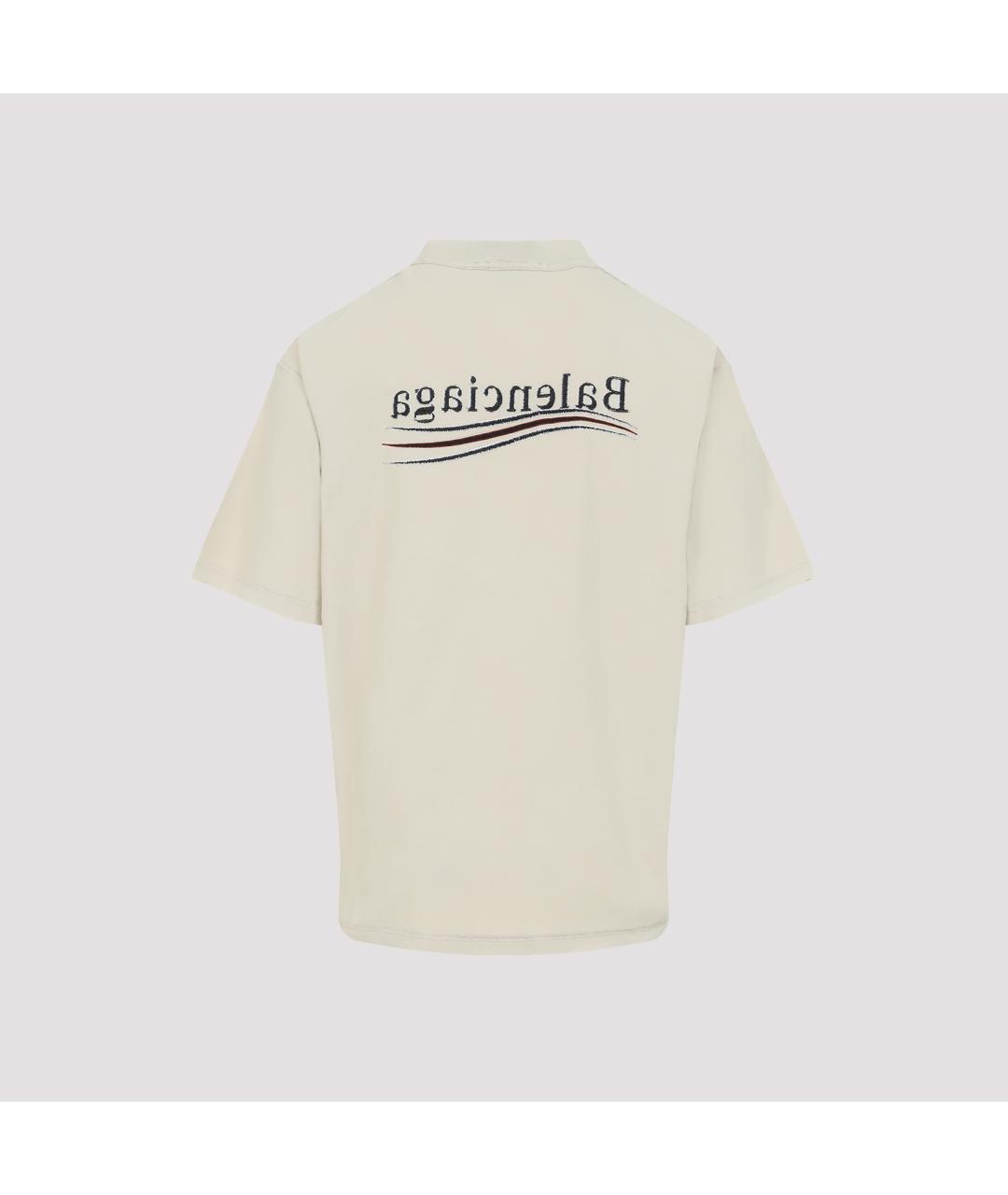 BALENCIAGA Бежевая хлопковая футболка, фото 3