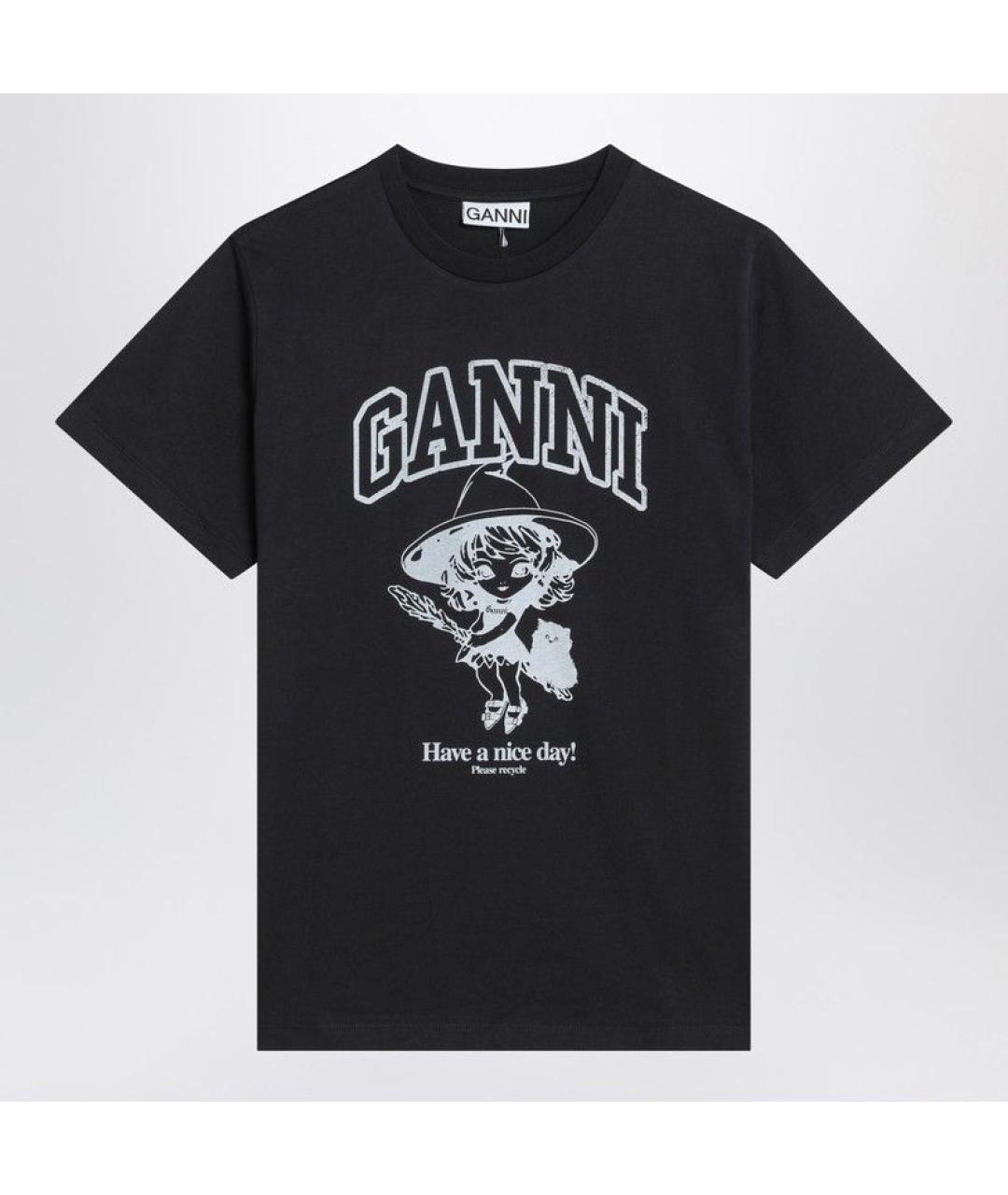 GANNI Черная хлопковая футболка, фото 3