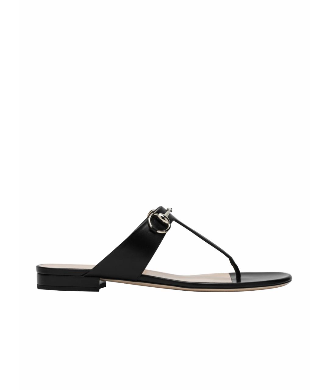GUCCI Черные кожаные сандалии, фото 1