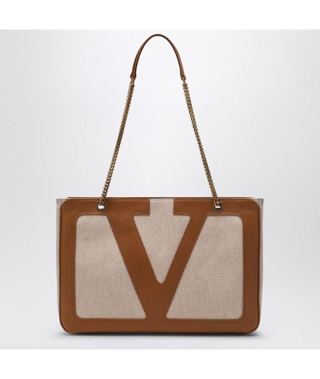 VALENTINO Бежевая жаккардовая сумка тоут, фото 3