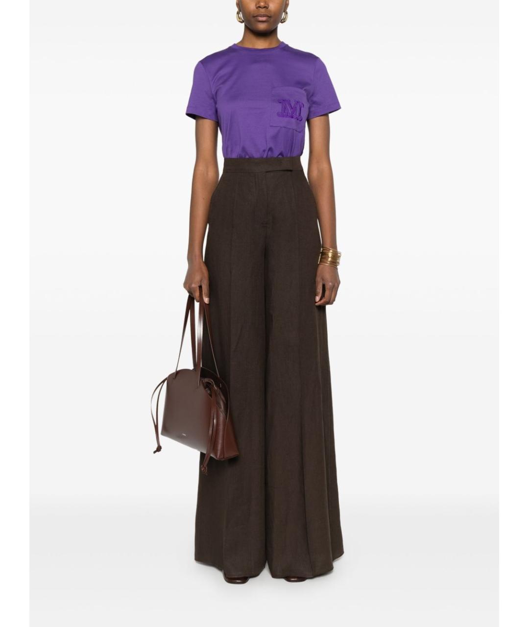 MAX MARA Коричневые льняные прямые брюки, фото 5
