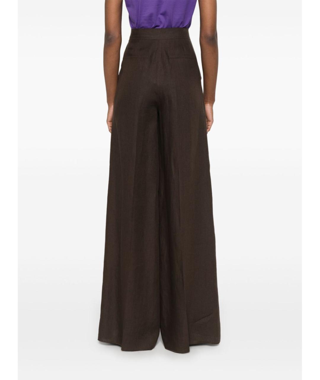 MAX MARA Коричневые льняные прямые брюки, фото 4