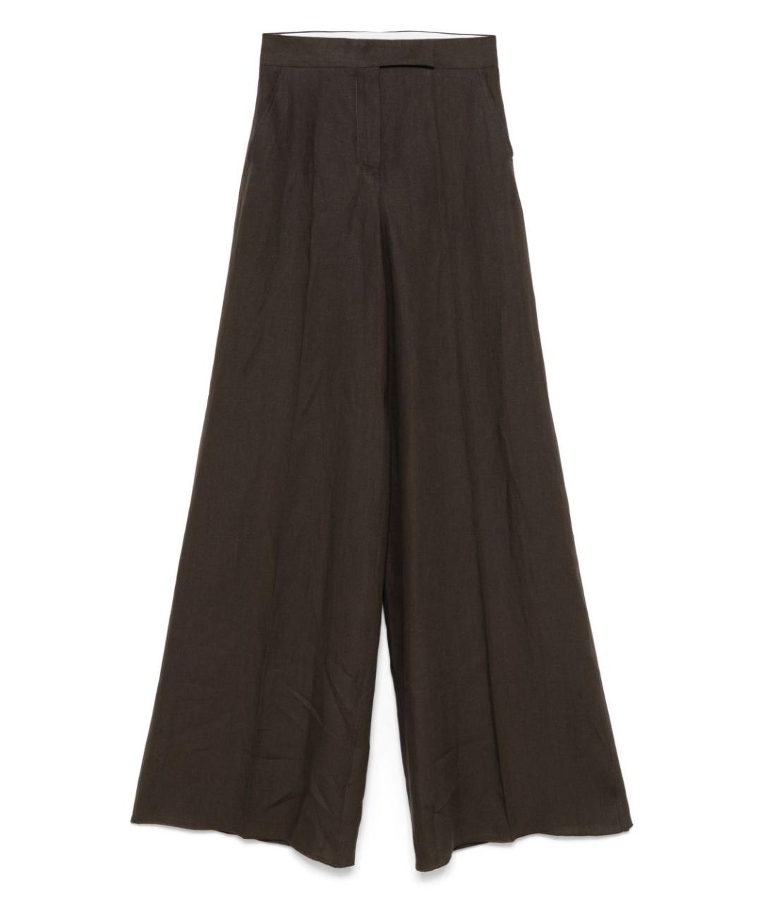 MAX MARA Коричневые льняные прямые брюки, фото 1