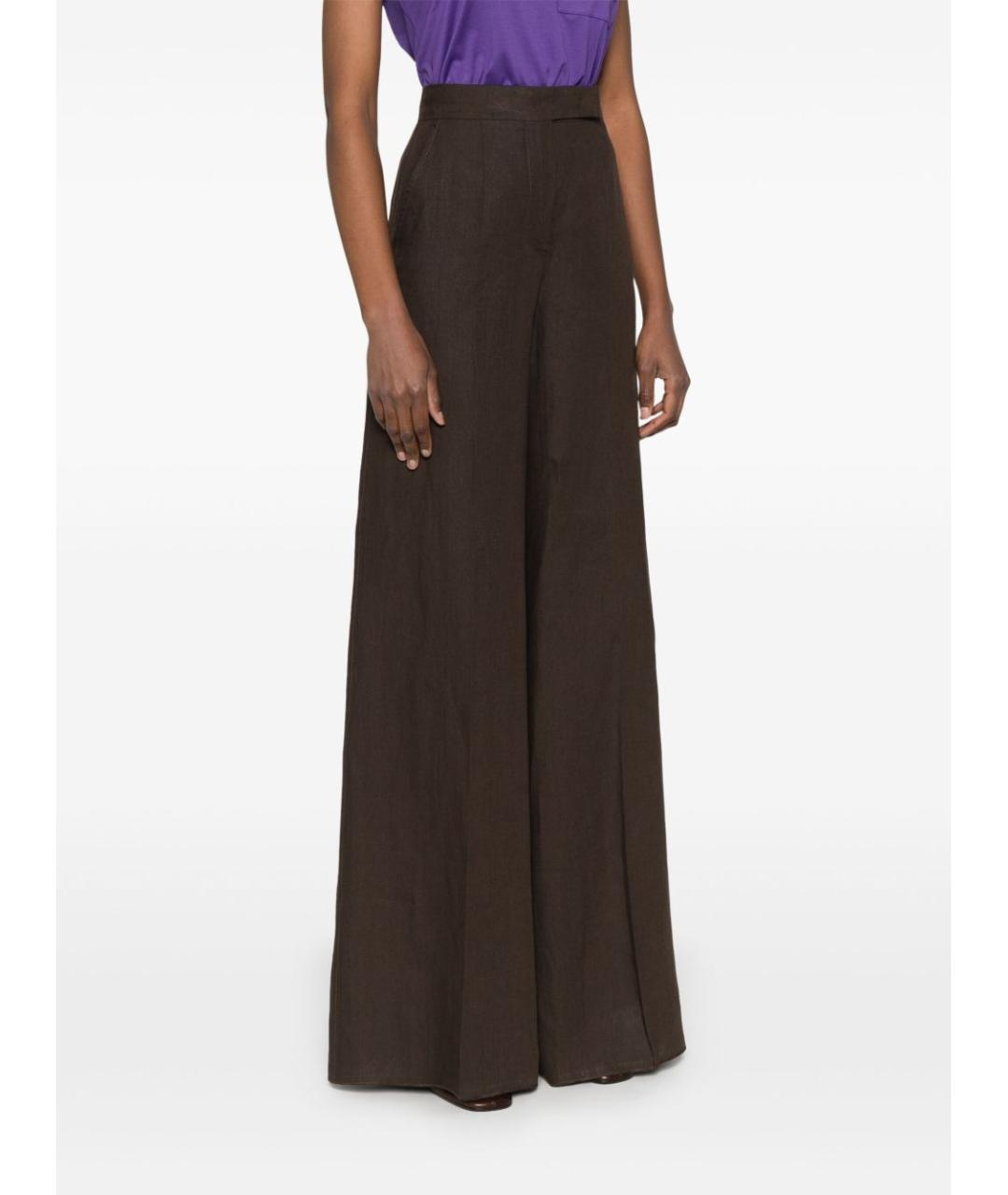 MAX MARA Коричневые льняные прямые брюки, фото 2