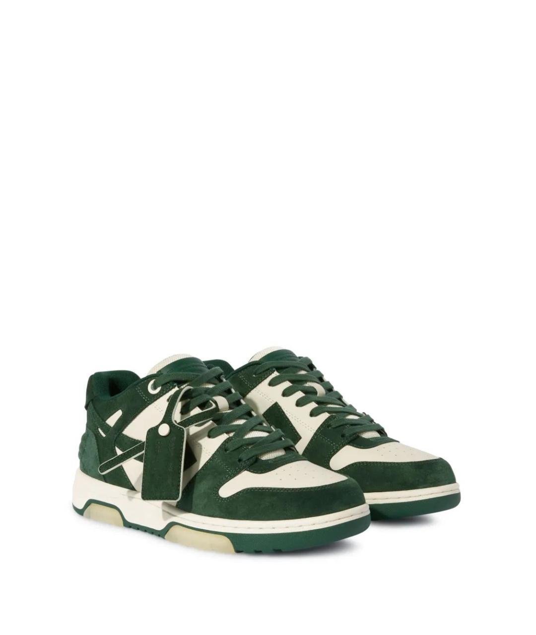 OFF-WHITE Зеленые кожаные низкие кроссовки / кеды, фото 2