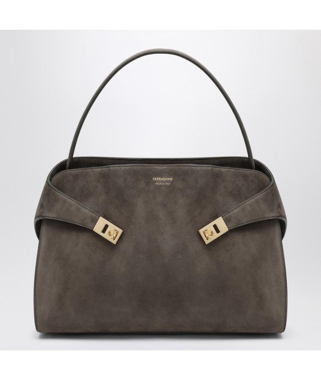 FERRAGAMO Серая кожаная сумка тоут, фото 3