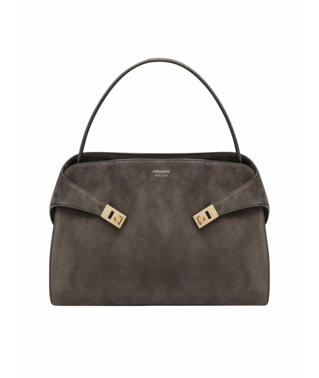 FERRAGAMO Серая кожаная сумка тоут, фото 1