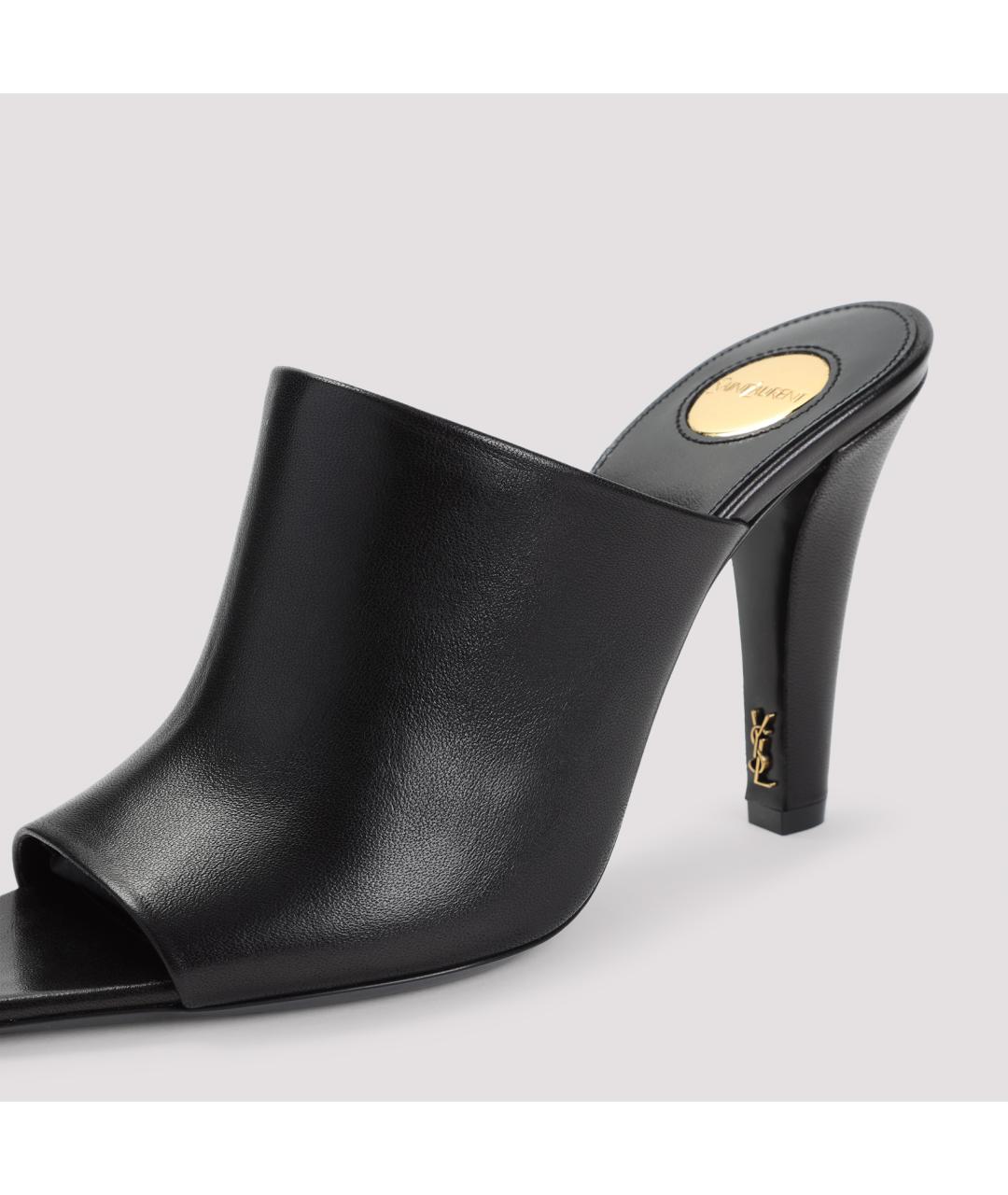 SAINT LAURENT Черные кожаные сабо, фото 4