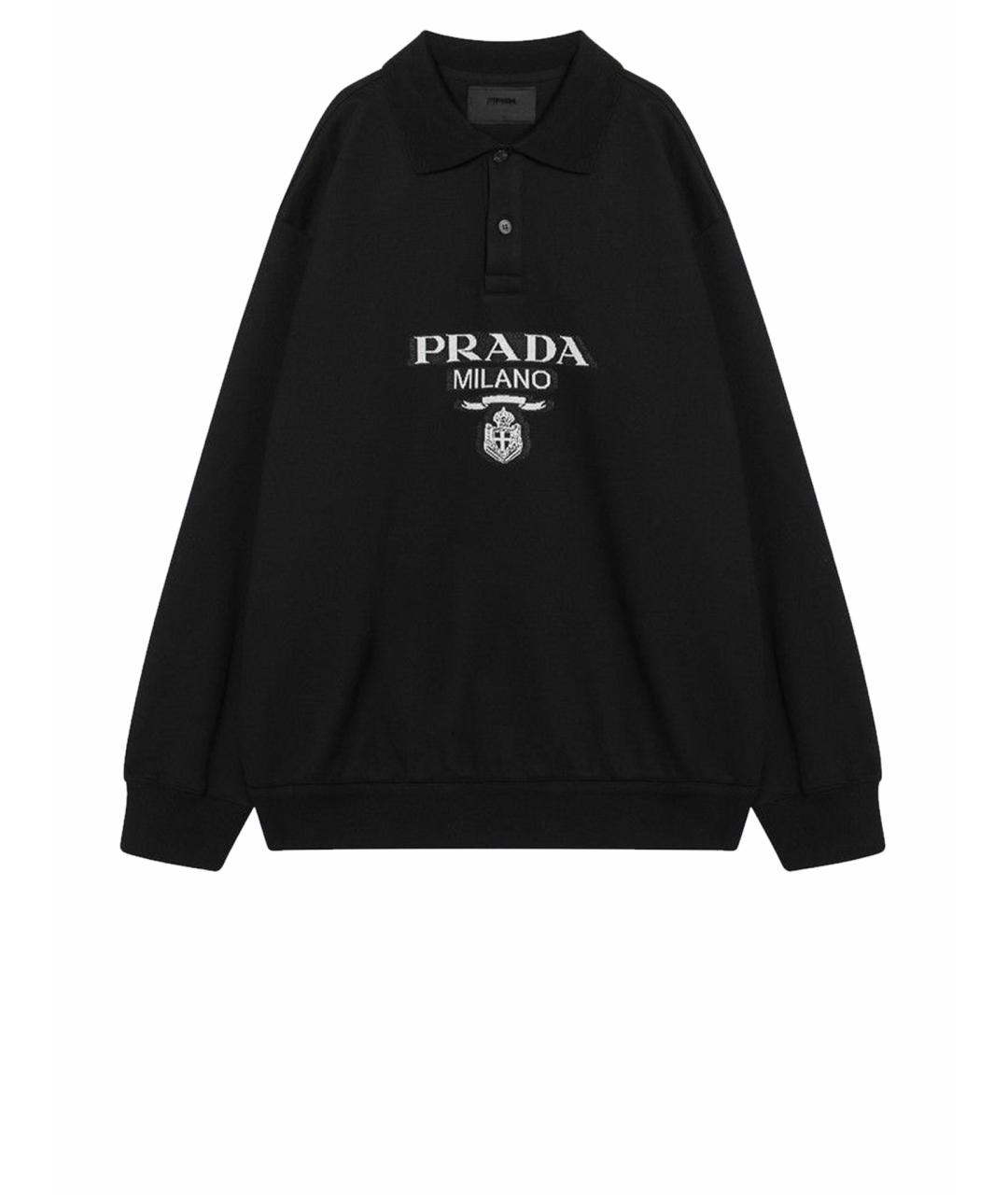 PRADA Черное хлопковое поло с длинным рукавом, фото 1