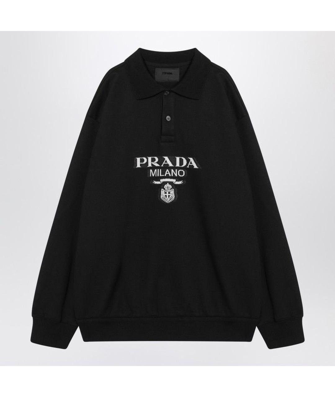 PRADA Черное хлопковое поло с длинным рукавом, фото 3