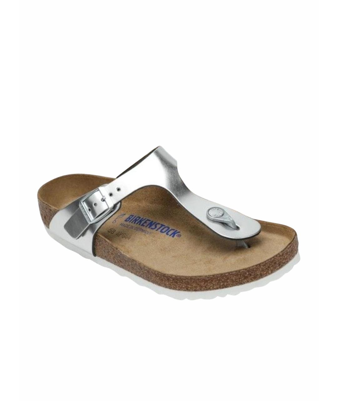 BIRKENSTOCK Серебряные кожаные сандалии, фото 1