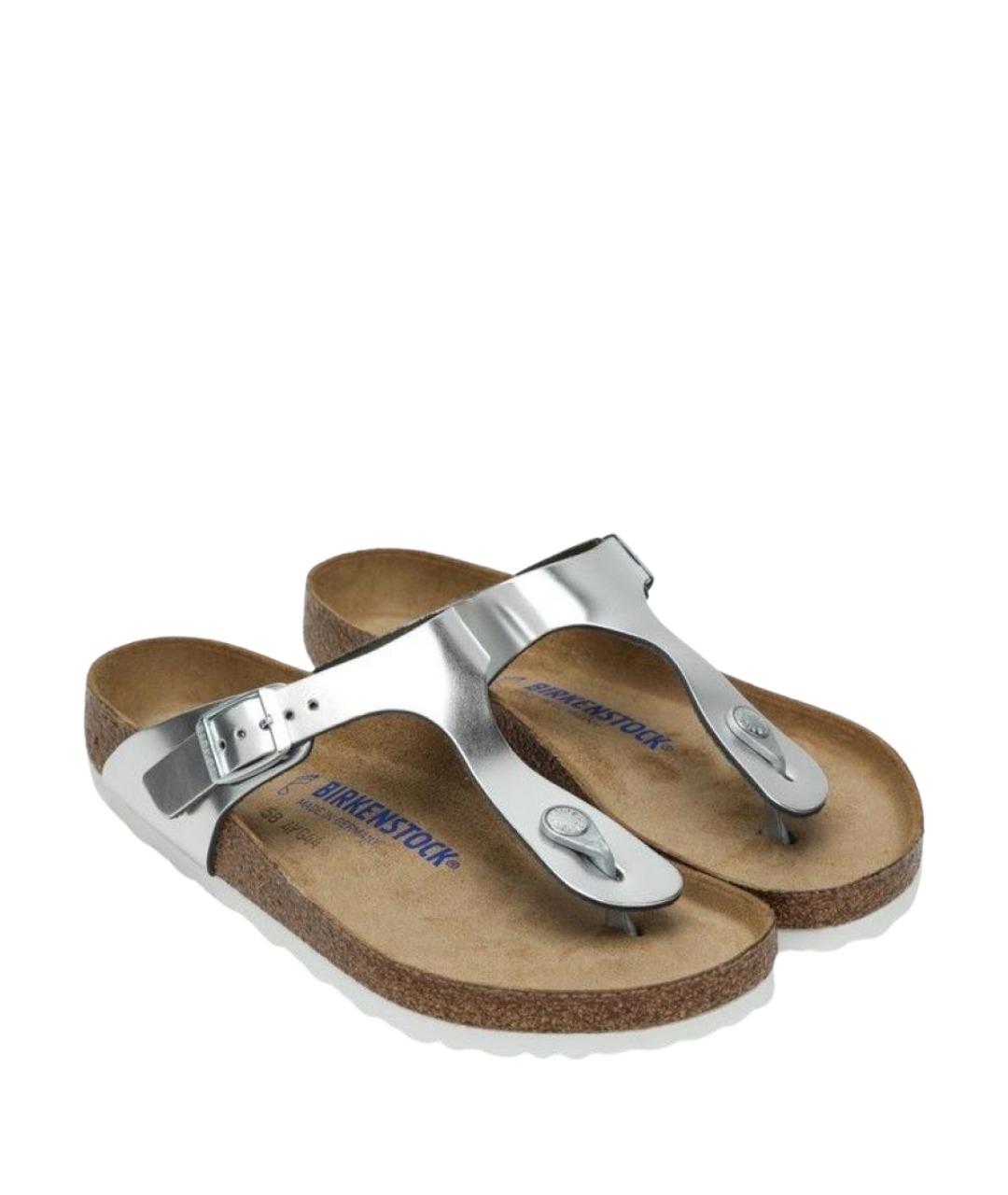 BIRKENSTOCK Серебряные кожаные сандалии, фото 4