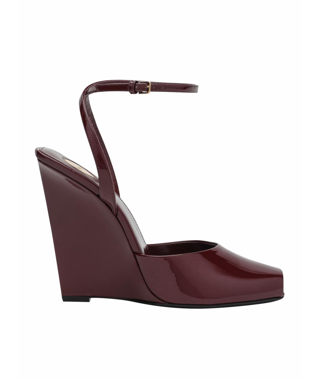SAINT LAURENT Бордовые кожаные босоножки, фото 1