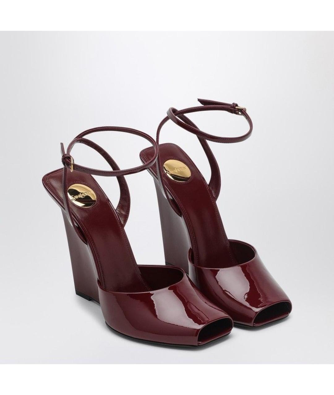 SAINT LAURENT Бордовые кожаные босоножки, фото 2
