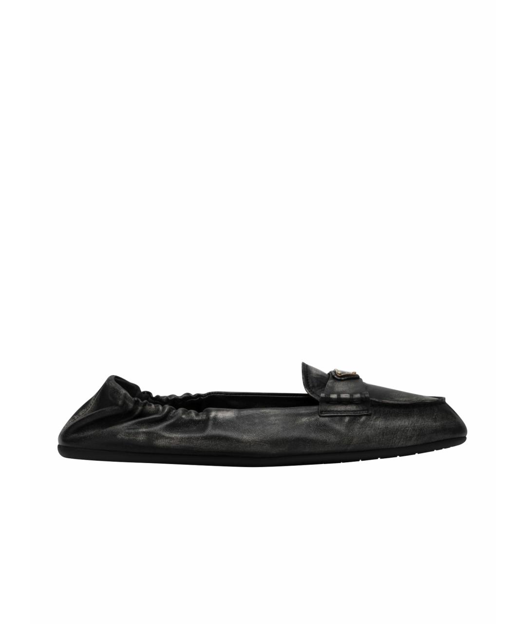 PRADA Черные кожаные мокасины, фото 1