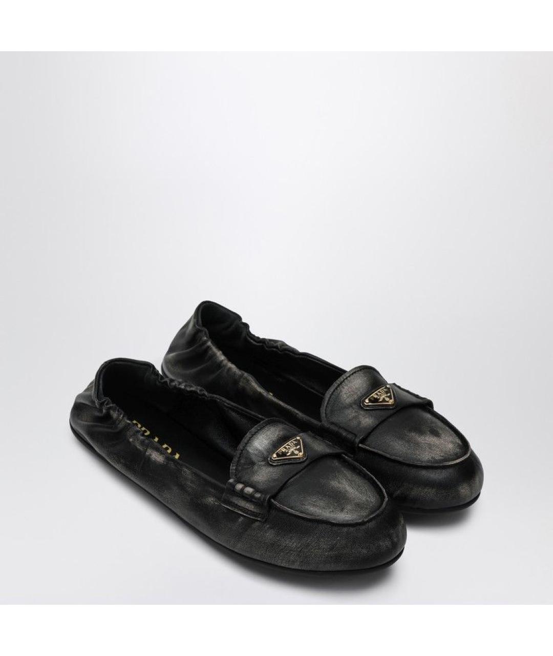 PRADA Черные кожаные мокасины, фото 2