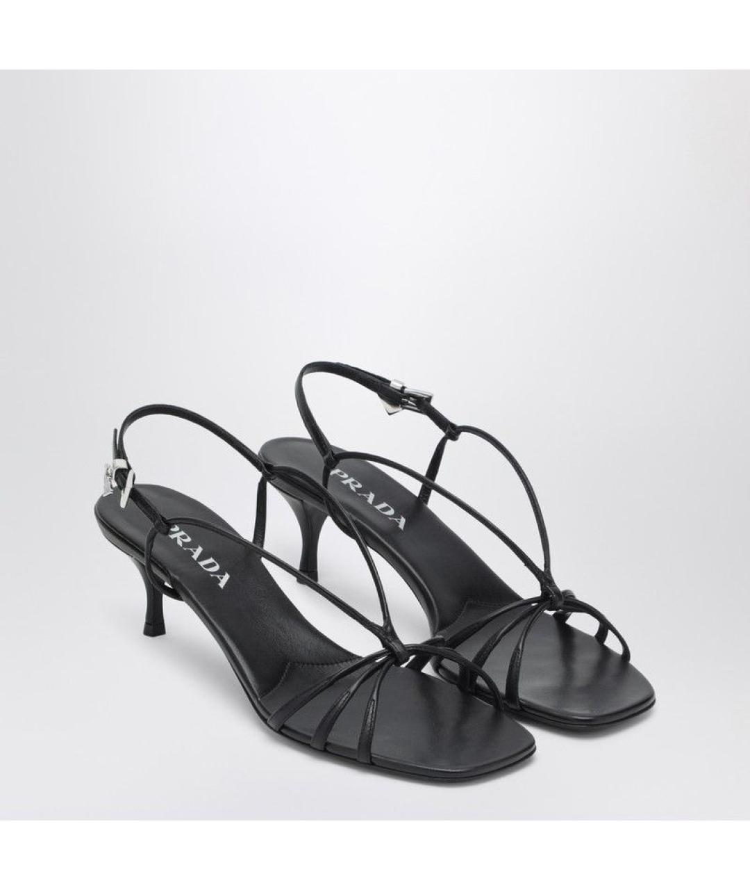 PRADA Черные кожаные босоножки, фото 2