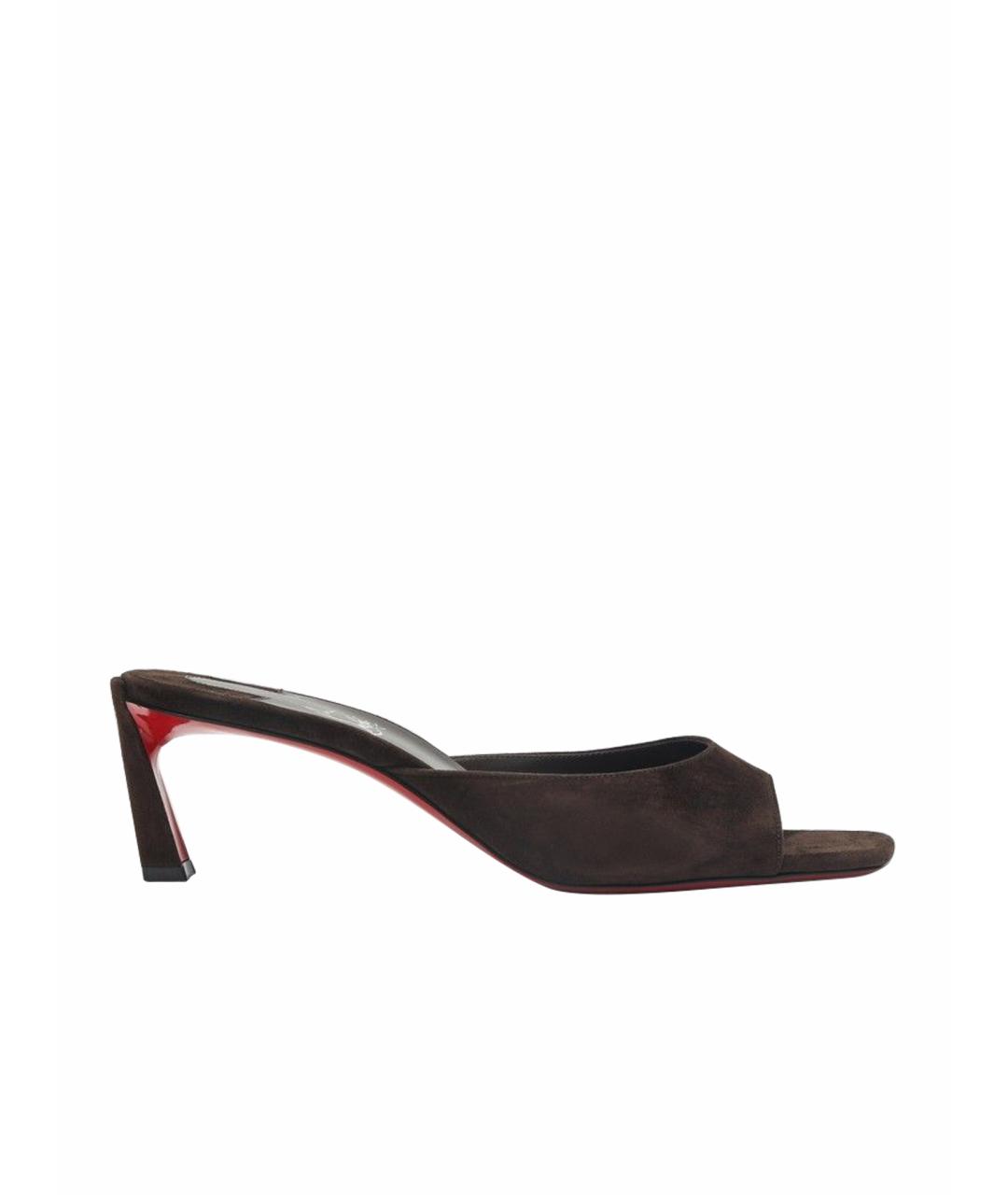 CHRISTIAN LOUBOUTIN Коричневые кожаные мюли, фото 1