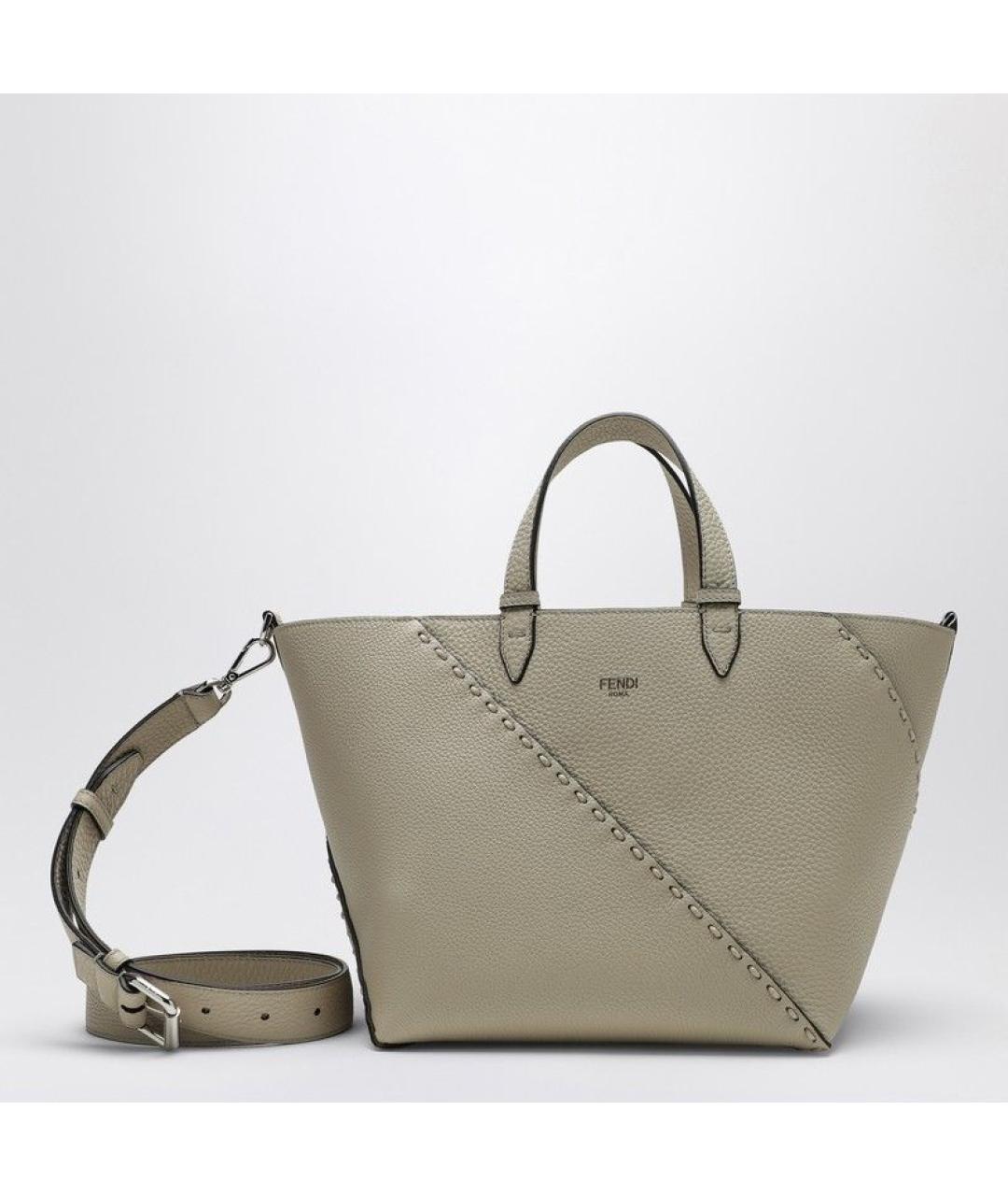 FENDI Бежевая кожаная сумка тоут, фото 3