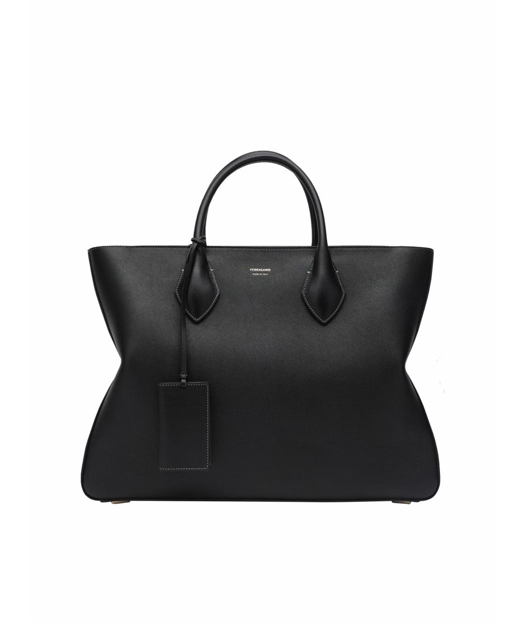 FERRAGAMO Черная кожаная сумка тоут, фото 1