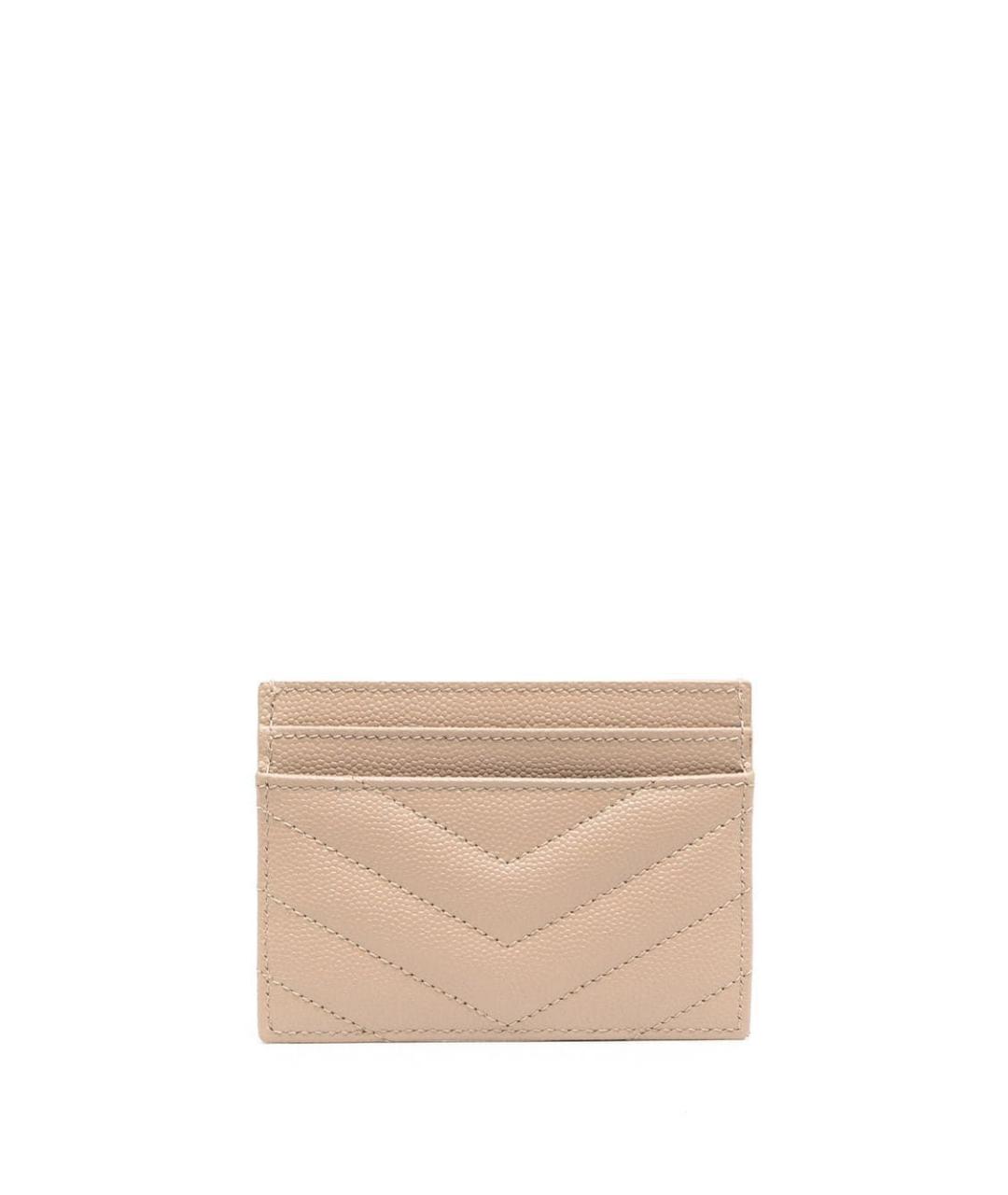 SAINT LAURENT Бежевый кожаный кардхолдер, фото 2