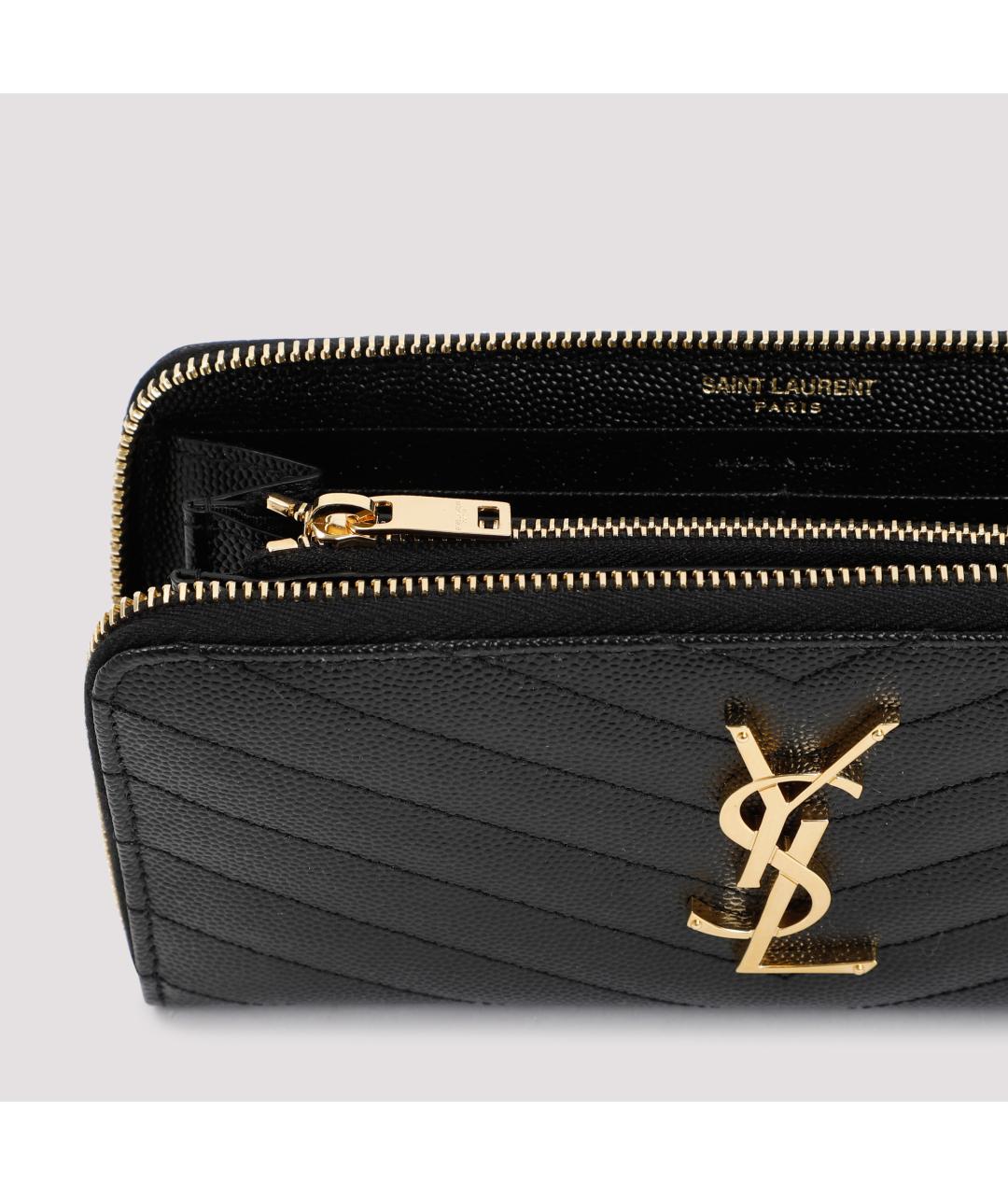 SAINT LAURENT Черный кожаный кошелек, фото 5