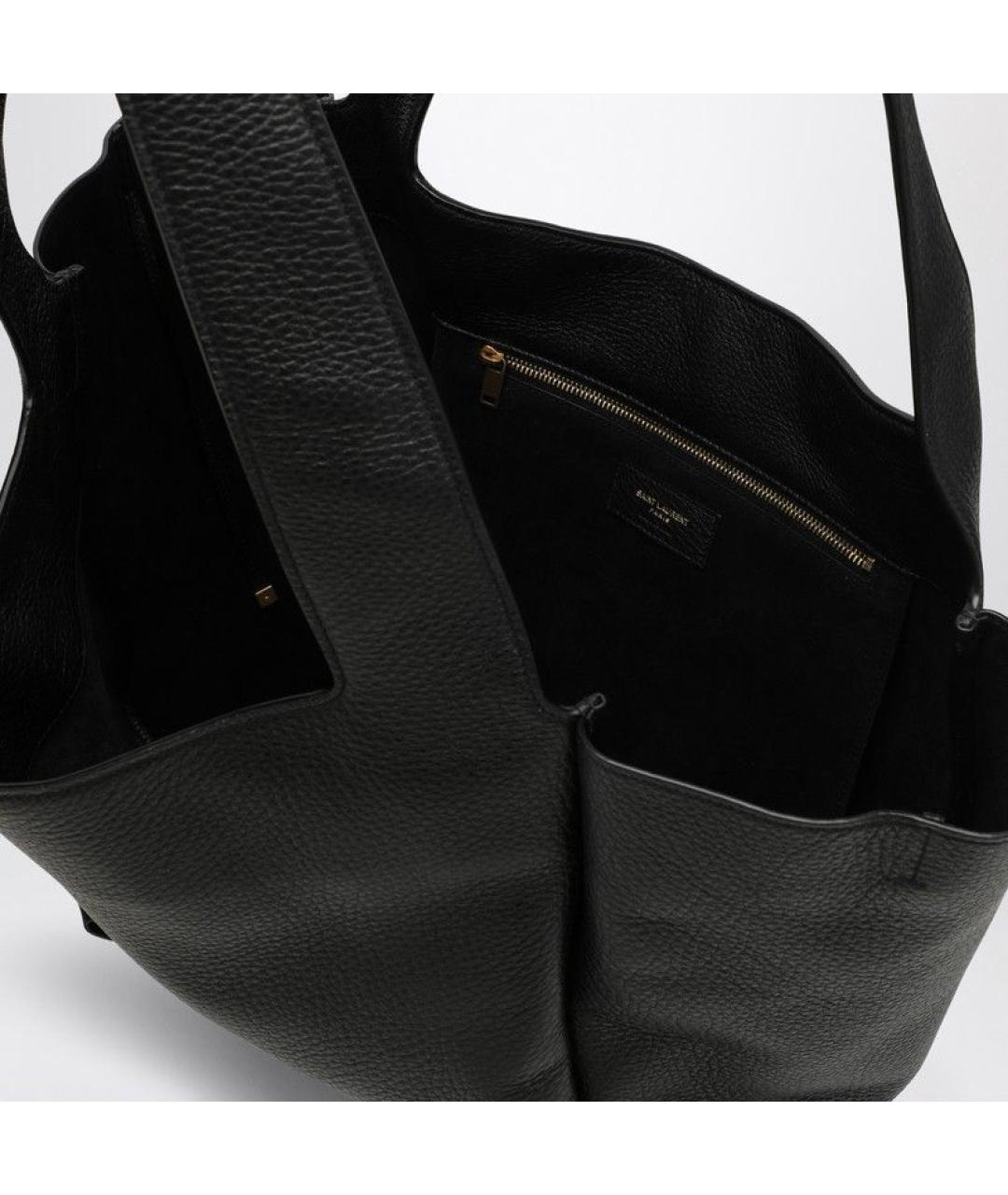 SAINT LAURENT Черная кожаная сумка тоут, фото 4