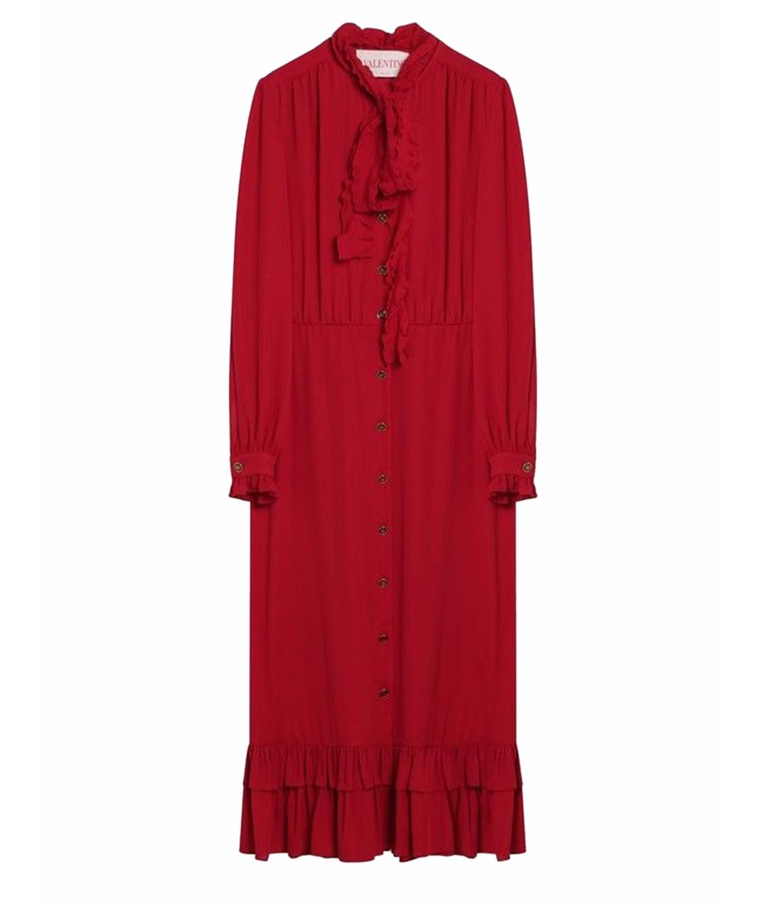 VALENTINO Красное шелковое повседневное платье, фото 1