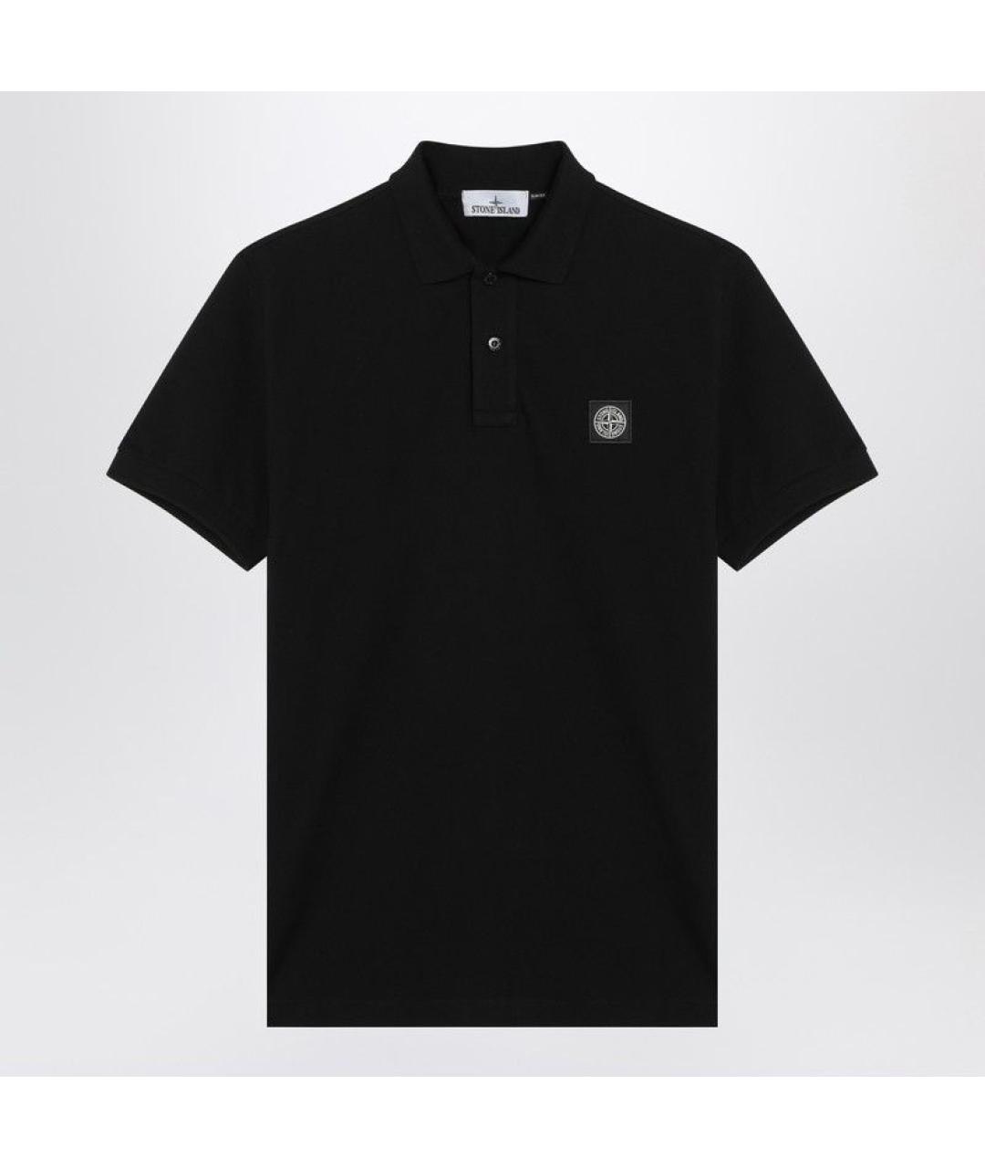 STONE ISLAND Черное хлопковое поло с коротким рукавом, фото 3