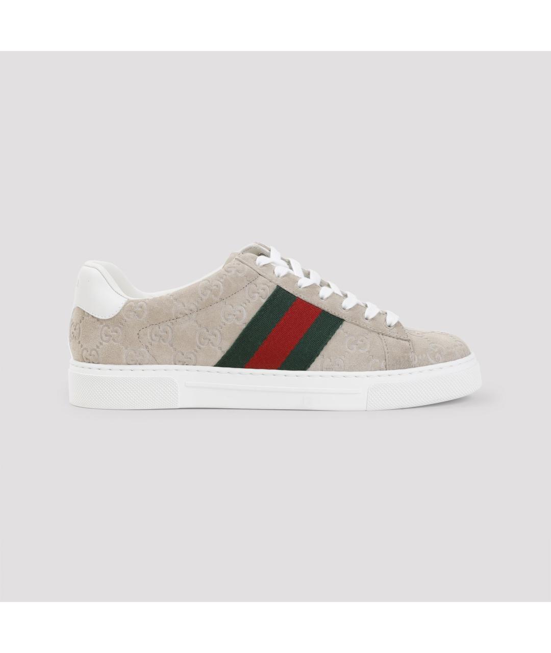 GUCCI Бежевые замшевые низкие кроссовки / кеды, фото 2