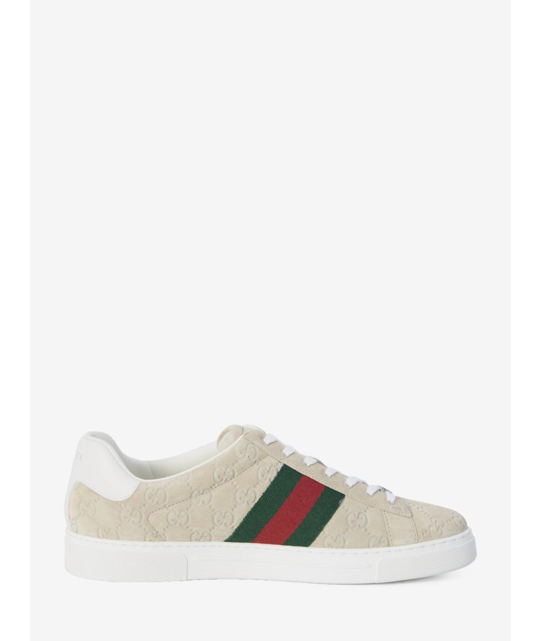 GUCCI Бежевые замшевые низкие кроссовки / кеды, фото 4