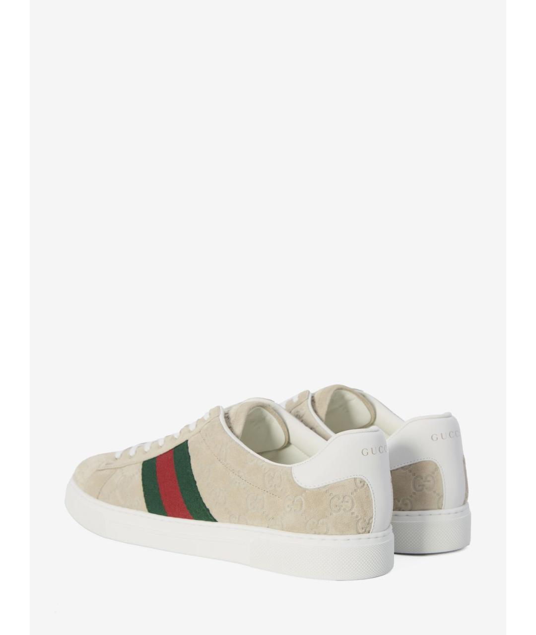 GUCCI Бежевые замшевые низкие кроссовки / кеды, фото 5