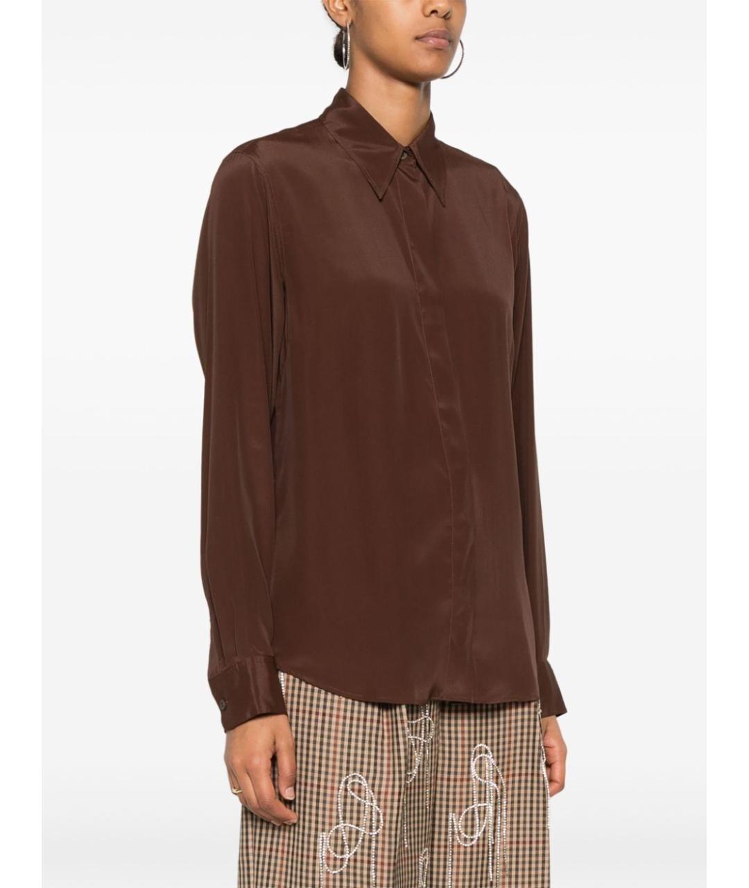 DRIES VAN NOTEN Коричневая шелковая рубашка, фото 2