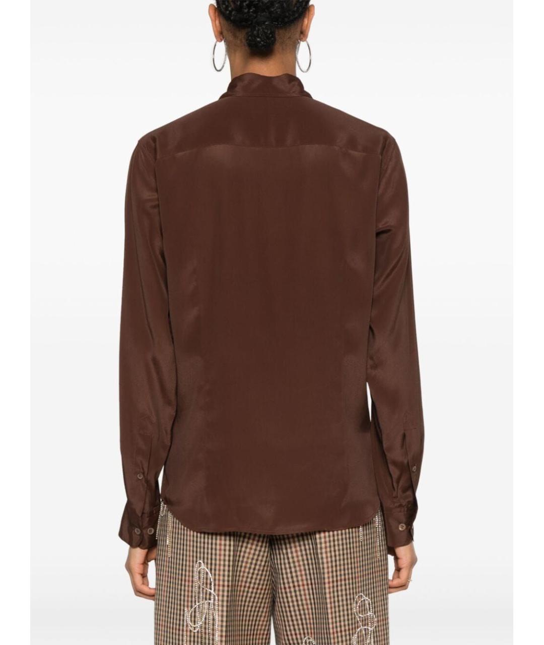 DRIES VAN NOTEN Коричневая шелковая рубашка, фото 4