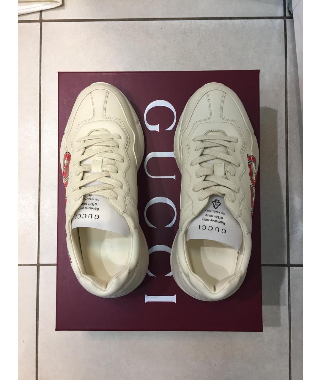 GUCCI Бежевые кожаные низкие кроссовки / кеды, фото 4