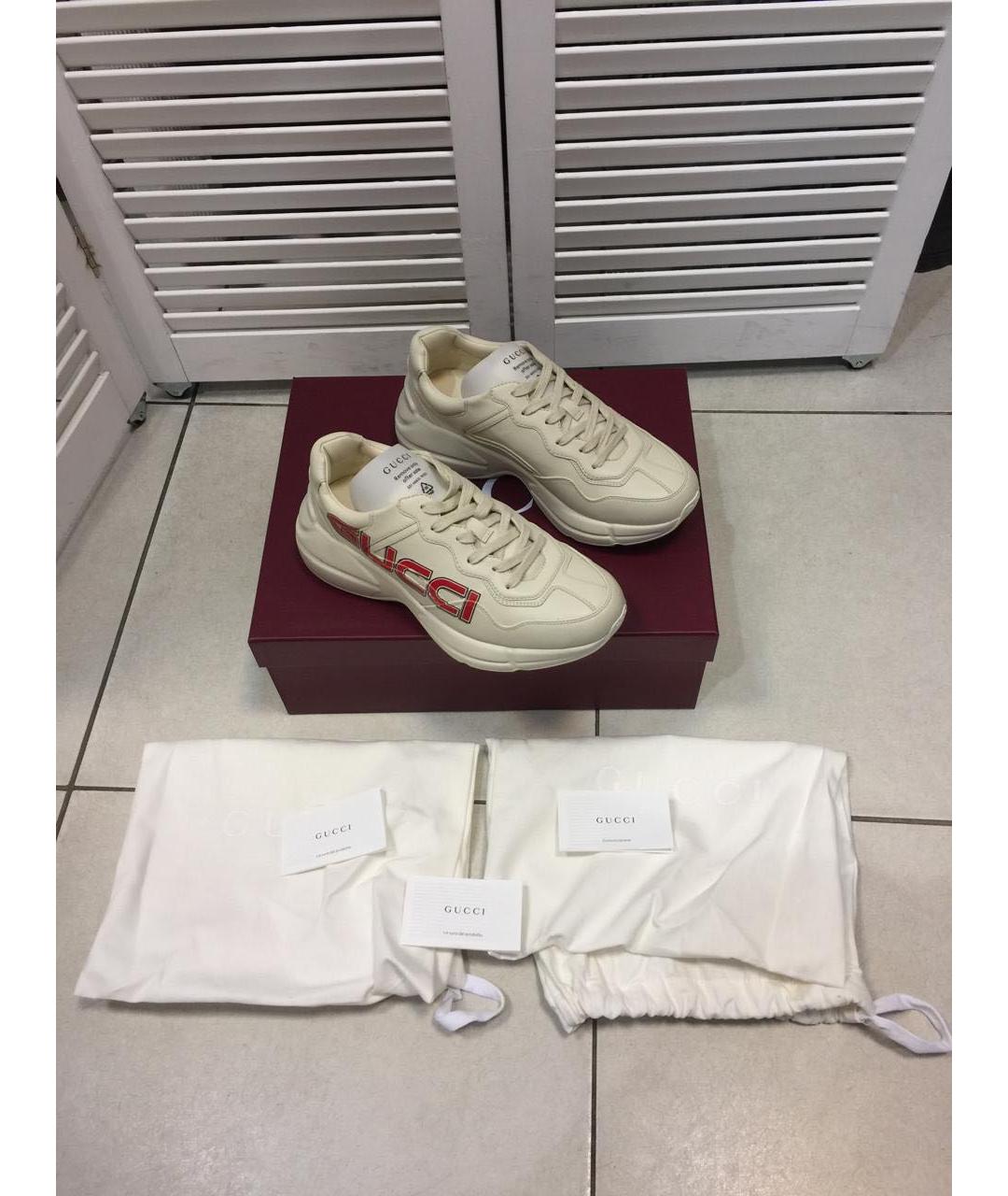GUCCI Бежевые кожаные низкие кроссовки / кеды, фото 3