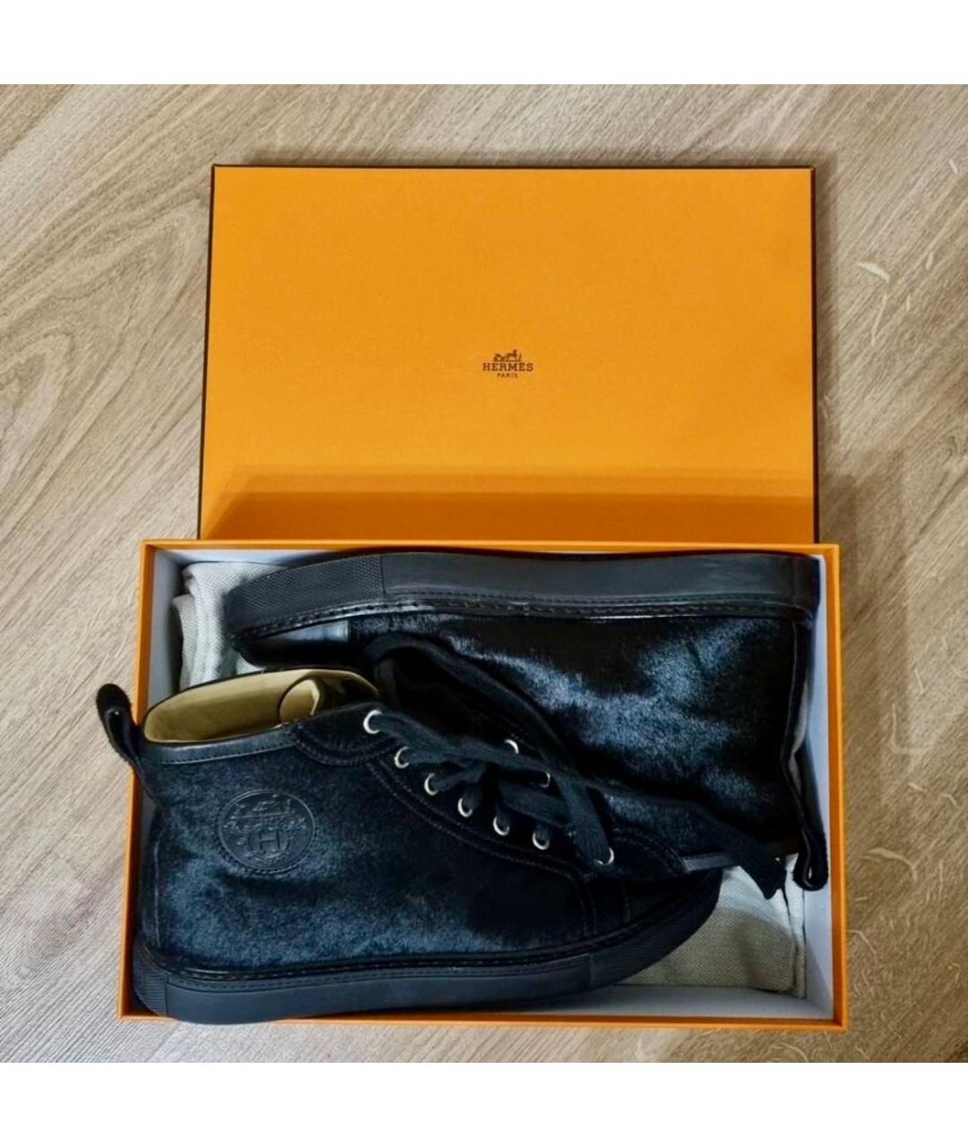 HERMES Черные кеды из экзотической кожи, фото 6
