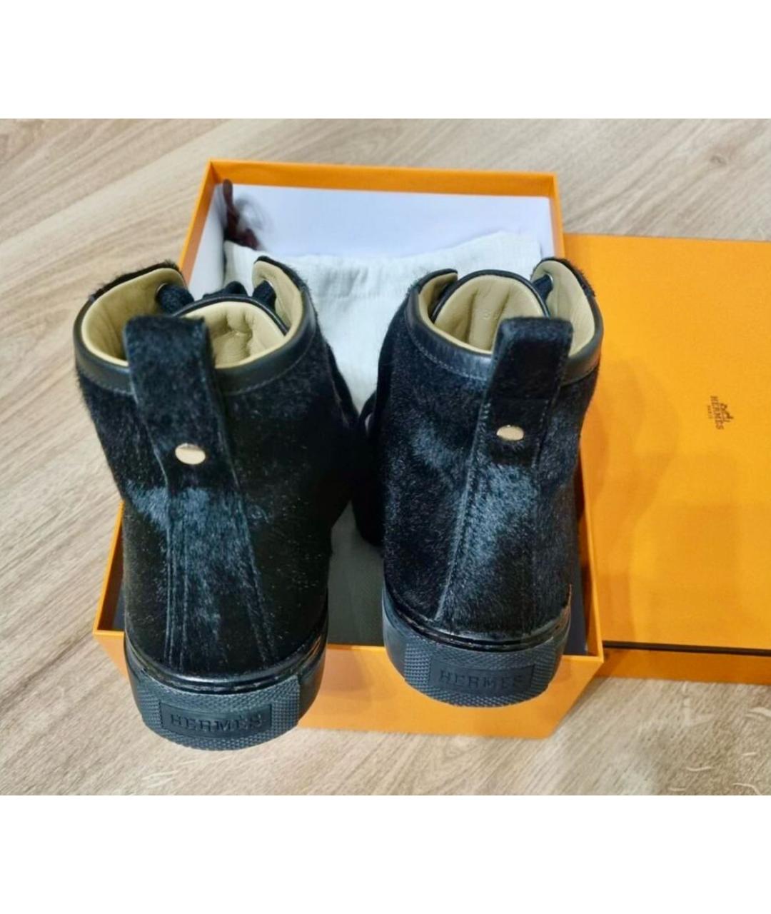 HERMES Черные кеды из экзотической кожи, фото 3