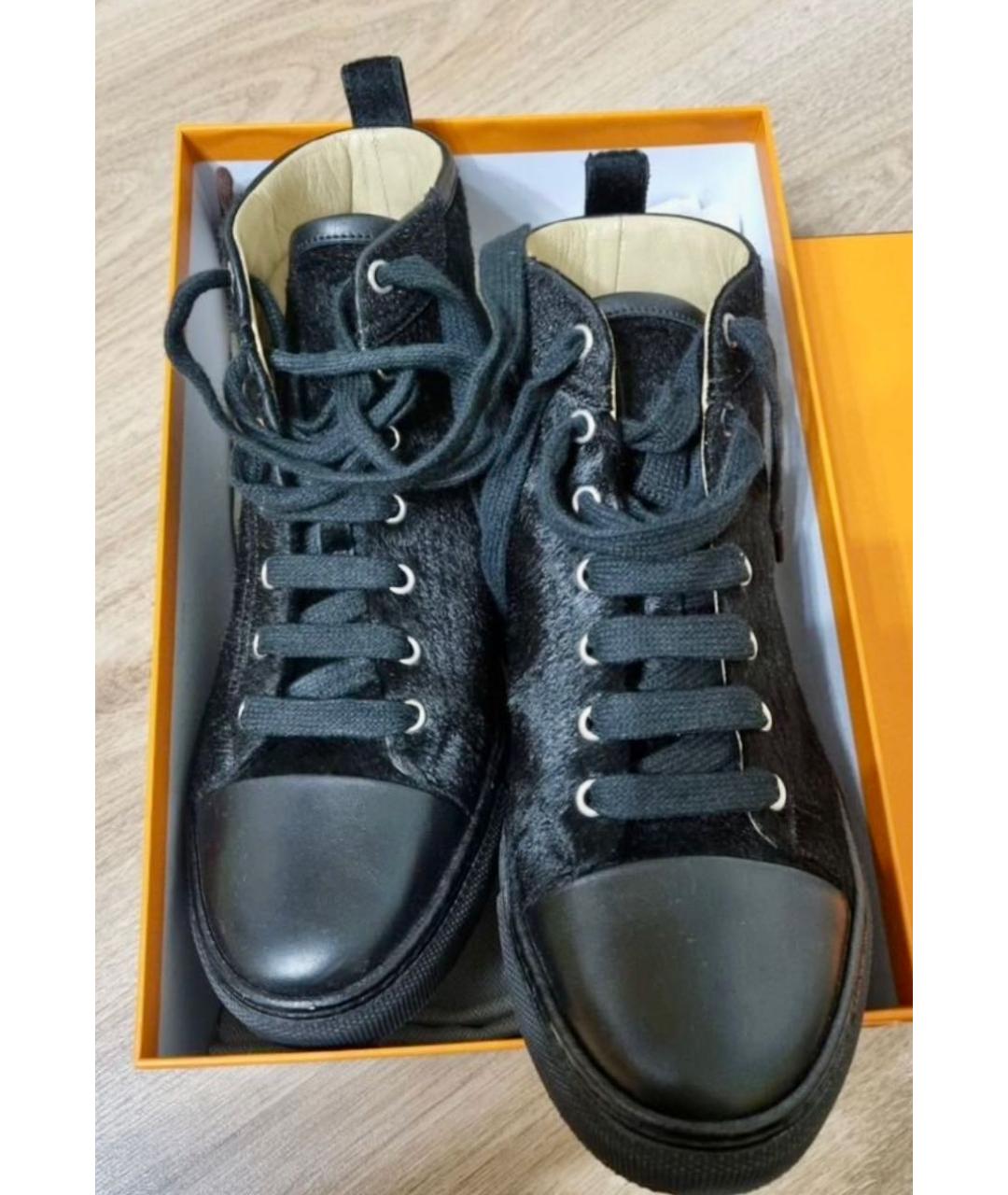 HERMES Черные кеды из экзотической кожи, фото 2