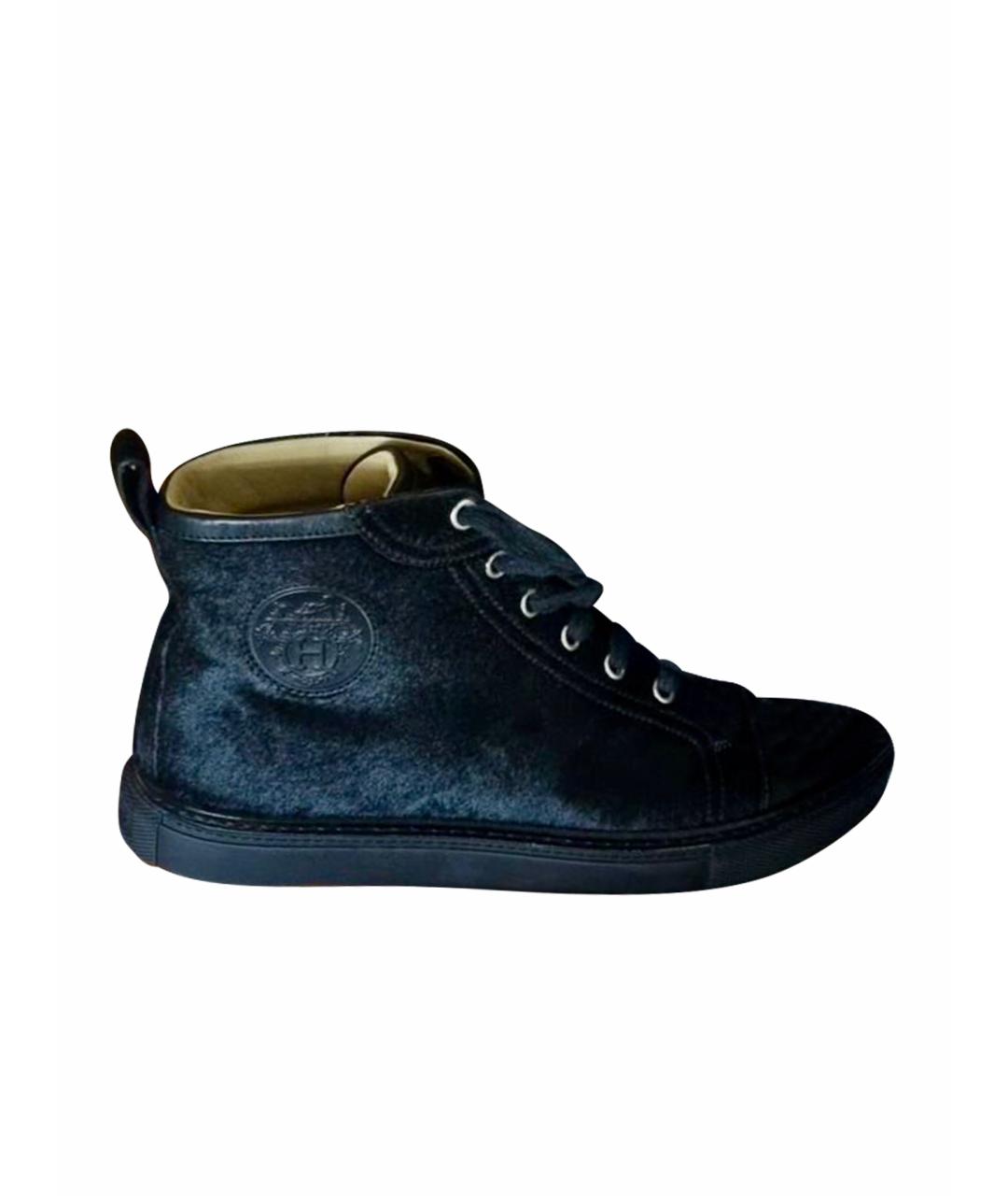 HERMES Черные кеды из экзотической кожи, фото 1