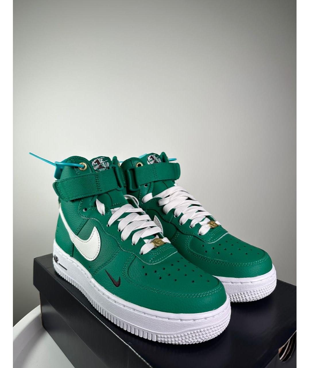 NIKE Зеленые кожаные высокие кроссовки / кеды, фото 3